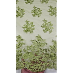 Tule Bordado Com Bico Verde Pistache Modelo LS2290
