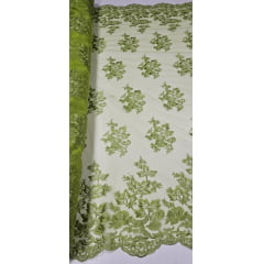 Tule Bordado Com Bico Verde Pistache Modelo LS2290