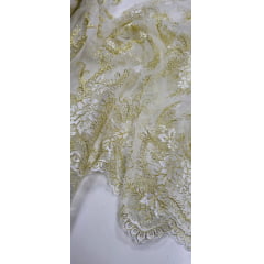Tule Bordado Europa Bicolor Branco e Dourado JKS8 
