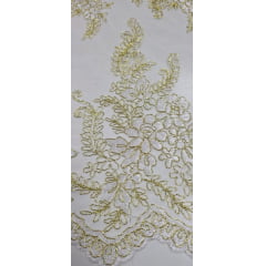 Tule Bordado Europa Bicolor Branco e Dourado JKS8 