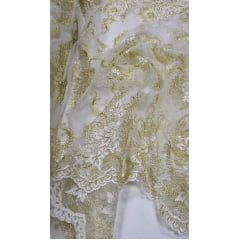 Tule Bordado Europa Bicolor Branco e Dourado JKS8 