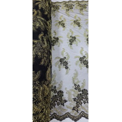 Tule Bordado Europa Bicolor Preto e Dourado JKS8  