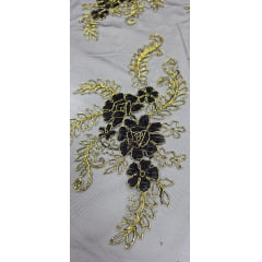 Tule Bordado Europa Bicolor Preto e Dourado JKS8  