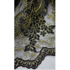 Tule Bordado Europa Bicolor Preto e Dourado JKS8  