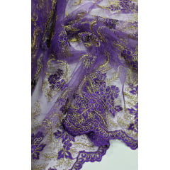 Tule Bordado Europa Bicolor Roxo JKS8 