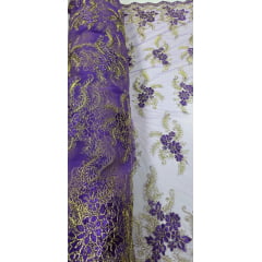 Tule Bordado Europa Bicolor Roxo JKS8 