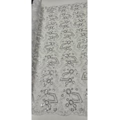 Tule Bordado Europa Branco com Fio Metálico Prata MCT