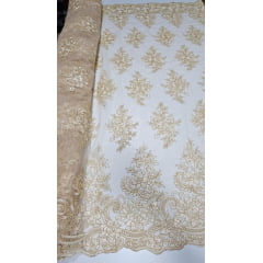 Tule Bordado Europa com Soutache Dourado Claro Milão