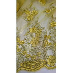 Tule Bordado Europa Dourado com Fio Metálico Dourado MCT Modelo 02 