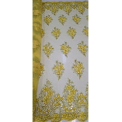 Tule Bordado Europa Dourado com Fio Metálico Dourado MCT Modelo 02 