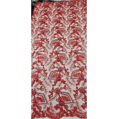 Tule Bordado Europa Vermelho com Fio Metálico Vermelho MCT