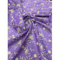 Cambraia Bordada 3D Bicolor Borboletas Roxo com Kaki  ( COM ACABAMENTO NOS 2 LADOS) 