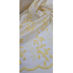 Cambraia Bordada 3D Bicolor Ramos Amarelo e Branco   ( COM ACABAMENTO NOS 2 LADOS)