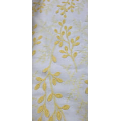 Cambraia Bordada 3D Bicolor Ramos Amarelo e Branco   ( COM ACABAMENTO NOS 2 LADOS)