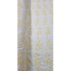 Cambraia Bordada 3D Bicolor Ramos Amarelo e Branco   ( COM ACABAMENTO NOS 2 LADOS)