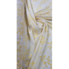 Cambraia Bordada 3D Bicolor Ramos Amarelo e Branco   ( COM ACABAMENTO NOS 2 LADOS)