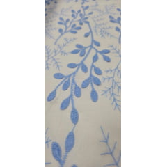 Cambraia Bordada 3D Bicolor Ramos Azul e Branco   ( COM ACABAMENTO NOS 2 LADOS)