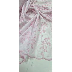Cambraia Bordada 3D Bicolor Ramos Rosa e Branco   ( COM ACABAMENTO NOS 2 LADOS)