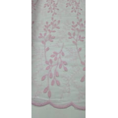 Cambraia Bordada 3D Bicolor Ramos Rosa e Branco   ( COM ACABAMENTO NOS 2 LADOS)