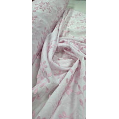 Cambraia Bordada 3D Bicolor Ramos Rosa e Branco   ( COM ACABAMENTO NOS 2 LADOS)