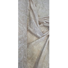 Cambraia Bordada Cachemire Bicolor Areia com Branco