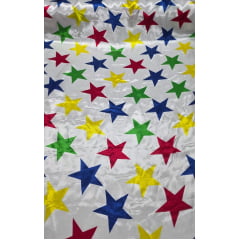Cetim Estampado Fundo Branco Estrelas Coloridas