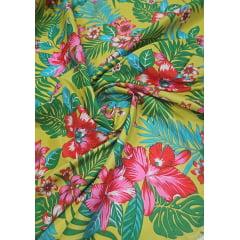 Chitão Estampado Fundo Amarelo Floral 37C