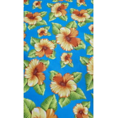 Chitão Estampado Fundo Azul Flores Amarelas STC
