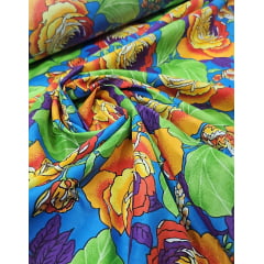 Chitão Estampado Fundo Azul Multicolor