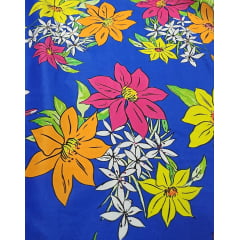 Chitão Estampado Fundo Azul Flores Coloridas