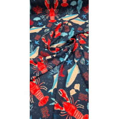 Crepe Duna Digital Fundo do Mar Azul Marinho