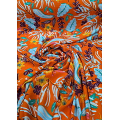 Crepe Duna Digital Fundo Laranja Floral