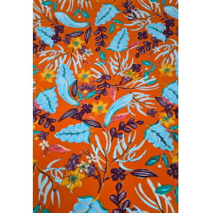 Crepe Duna Digital Fundo Laranja Floral
