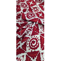 Crepe Duna Sarjado Digital África Vermelho e Branco