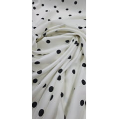 Crepe Duna Sarjado Digital Poá Preto Fundo Off White