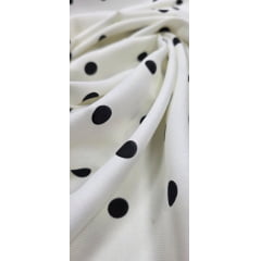 Crepe Duna Sarjado Digital Poá Preto Fundo Off White