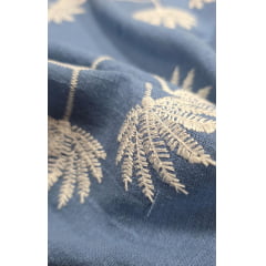 Crepe de Algodão Milano Bordado Bicolor Azul e Branco