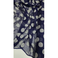 Crepe Georgete de Seda Pura Bordado Azul Marinho