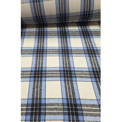 Flanela Xadrez Mista Pesada Azul com Branco