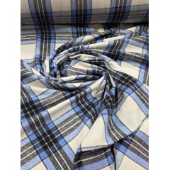 Flanela Xadrez Mista Pesada Azul com Branco