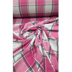 Flanela Xadrez Mista Pesada Rosa com Branco