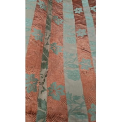 Jacquard Gobelem de Viscose Dupla Face Calux  Listrado Terracota com Floral Verde