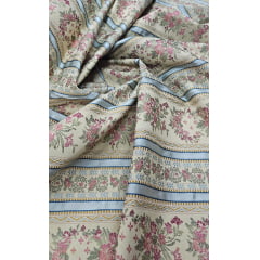 Jacquard Gobelem Pesado Floral Com Listras Prata