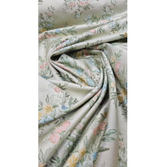 Jacquard Gobelem Pesado Floral Fundo Verde Menta Dupla Face