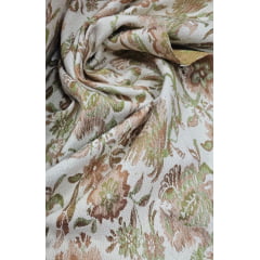 Jacquard Gobelem Pesado Floral Marrom com Verde