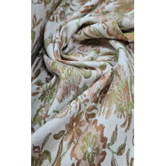 Jacquard Gobelem Pesado Floral Marrom com Verde