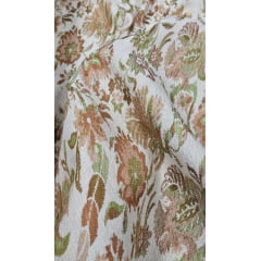 Jacquard Gobelem Pesado Floral Marrom com Verde