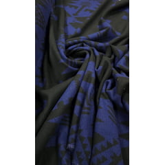 Lã Batida Pesada Étnico Preto e Azul 