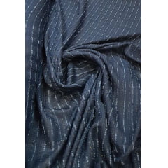 Tweed Indian Azul Marinho com Fio Metálico Dourado