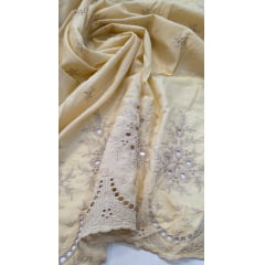 Layse Barrada dos 2 Lados Bicolor Fundo Amarelo e Bordado Kaki  